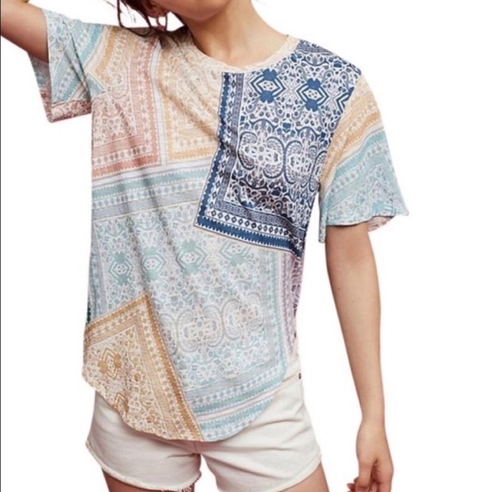 Anthropologie Postmark Delilah Bandana Blue High Low Short Sleeve Tee 🍁